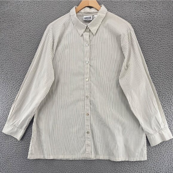 Chicos Shirt Womens 3 US Extra Large White Striped Button Up Collar Long Sleeves - Picture 1 of 9